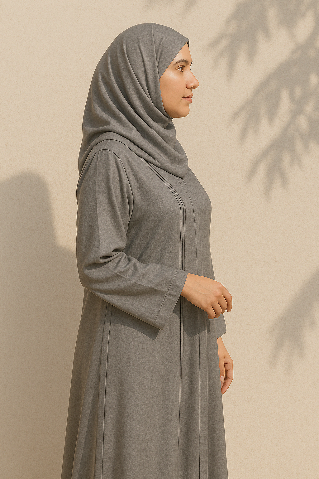 Full Length Tich Button V-Neck Brown Abaya For Women - HijabOne - Image 2
