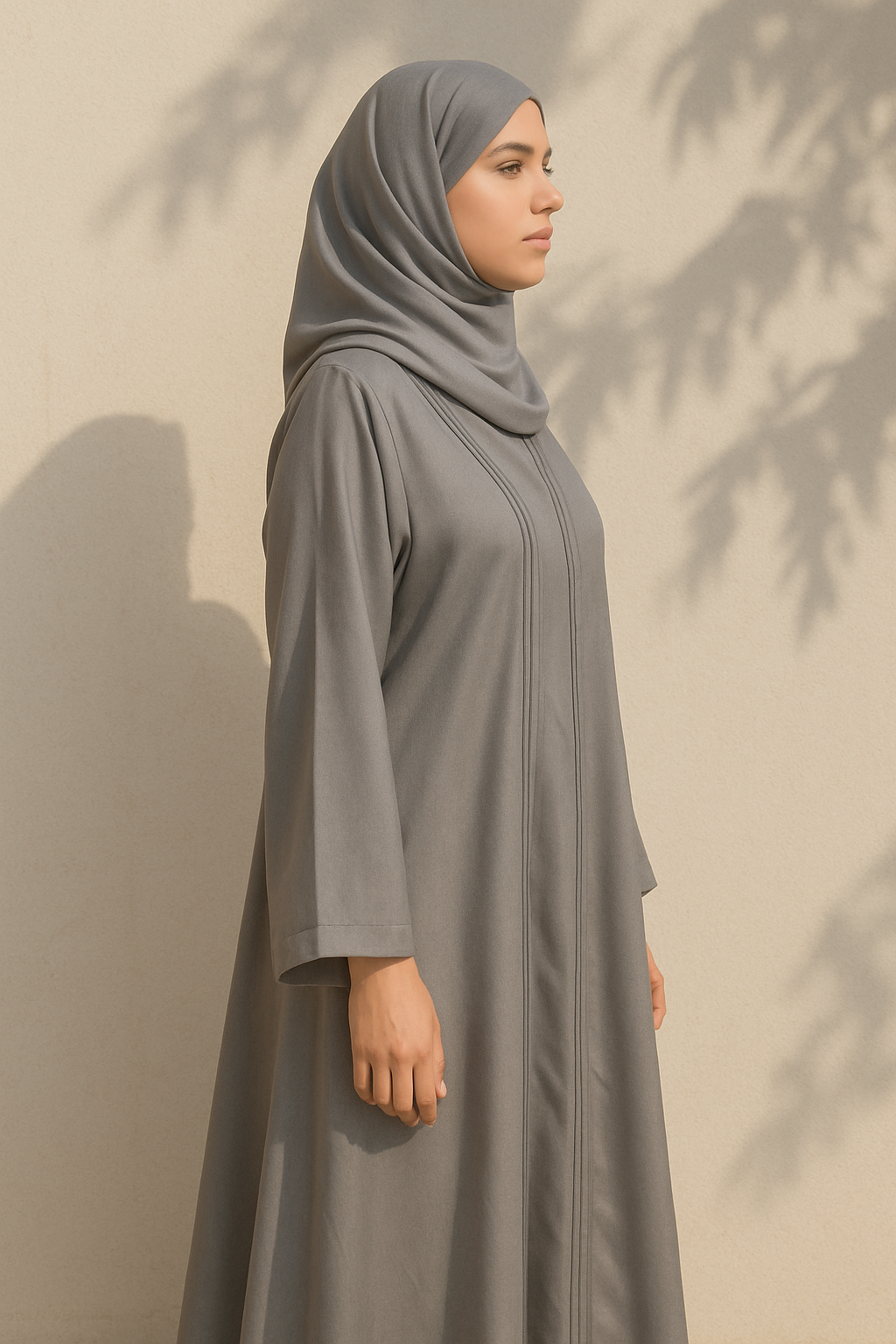 Full Length Tich Button V-Neck Brown Abaya For Women - HijabOne - Image 3