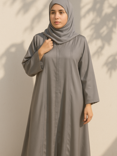 Full Length Tich Button V-Neck Brown Abaya For Women - HijabOne