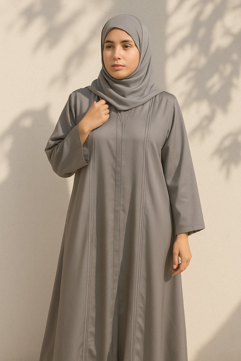 Full Length Tich Button V-Neck Brown Abaya For Women - HijabOne