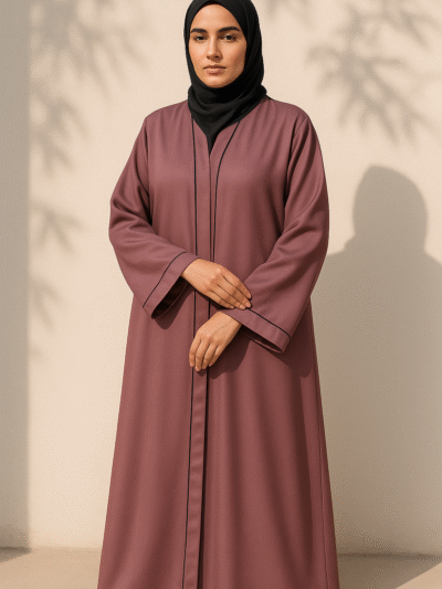 Full Length Tich Button V-Neck Dark Pink Abaya For Women - HijabOne