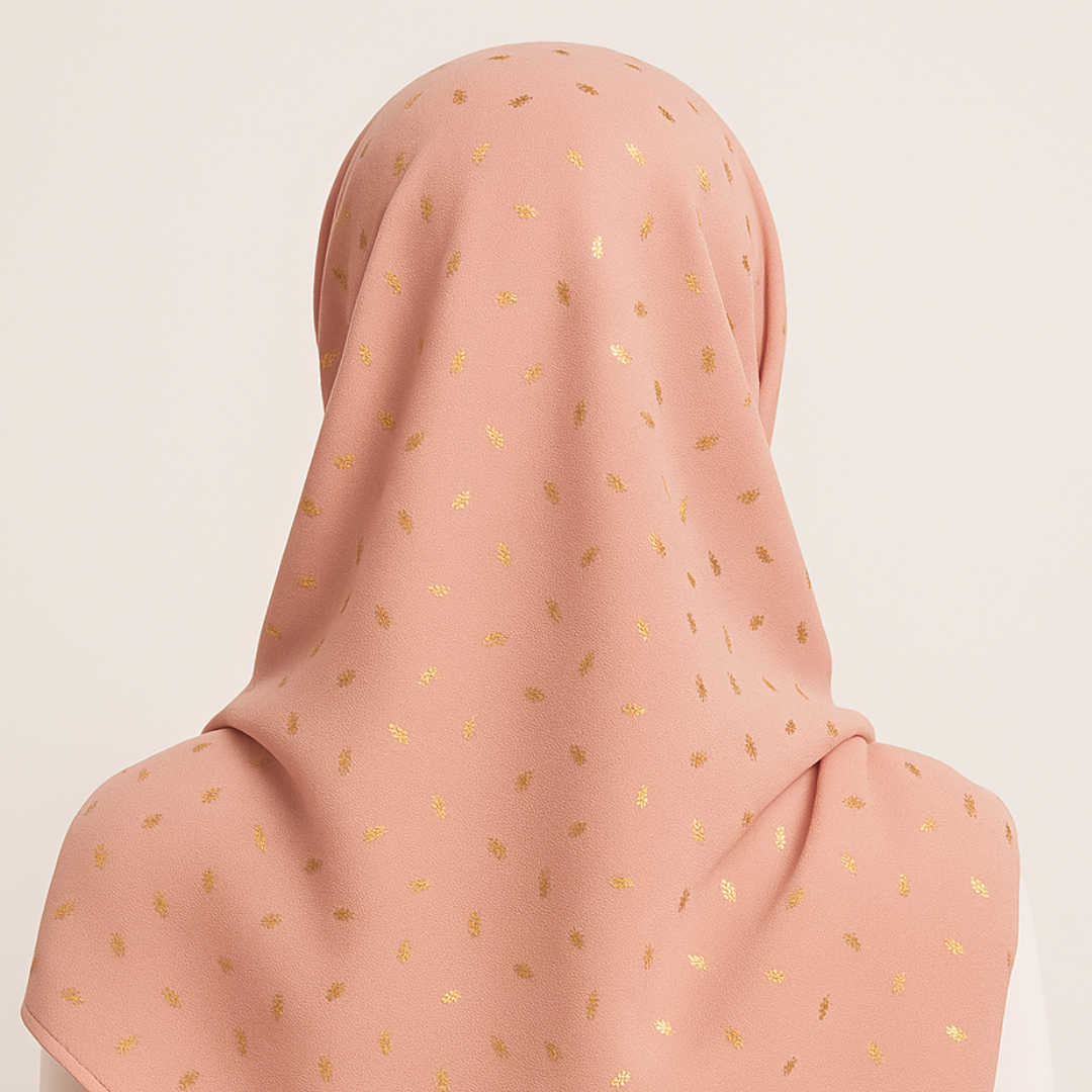 Peach Gold Foil Print Georgette Hijab – HijabOne