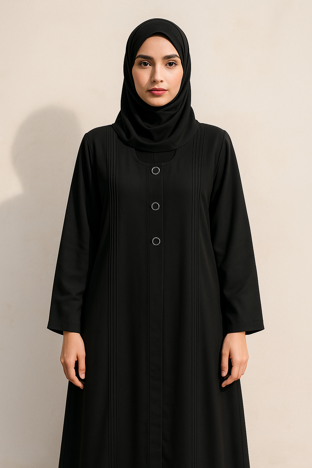 Full Length Circle Neck Black Abaya for Women - HijabOne - Image 2