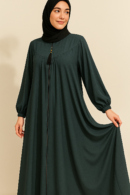 Three-Layered Full-Length Zip Collar Teal Green Abaya for Women - HijabOne