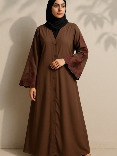 Full Length Tich Button V-Neck Embroidered Abaya For Women – HijabOne
