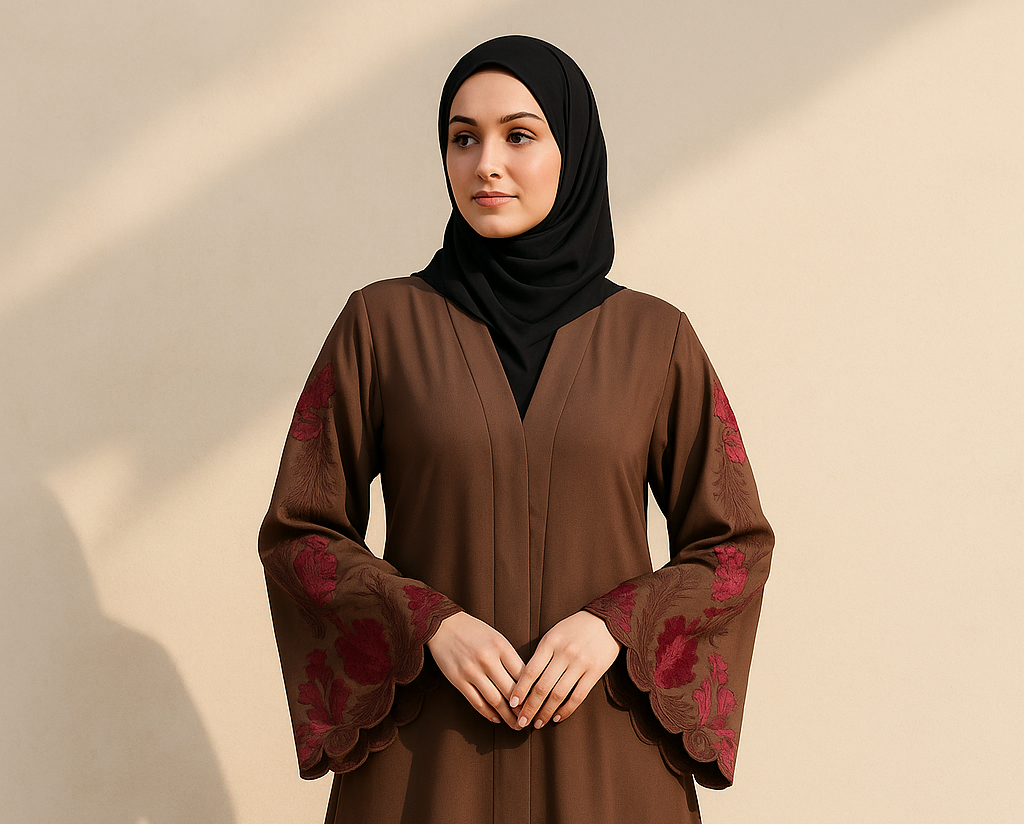 Full Length Tich Button V-Neck Embroidered Abaya For Women – HijabOne - Image 3