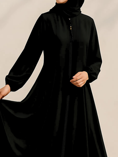 Full Length Zip Collar Black Abaya For Women - HijabOne