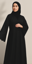 Full Length Embroidered Black Tich Button V-Neck Abaya for Women - HijabOne